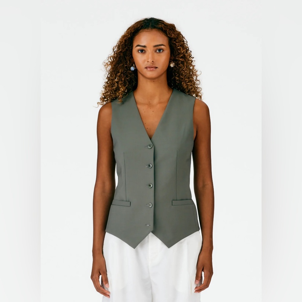 NWT Tibi Tropical Wool Vest size 0 in Stone